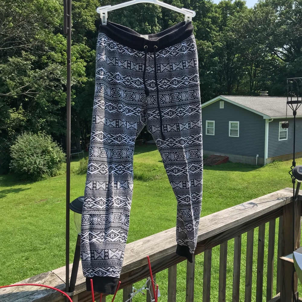 Black and white tribal joggers